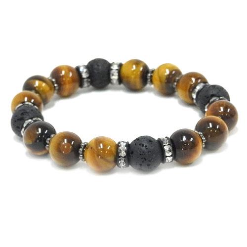 溶岩石 天然石ブレスレット 溶岩石(ラヴァストーン)10mm玉＆タイガーアイ10mm玉 ブレスレット...