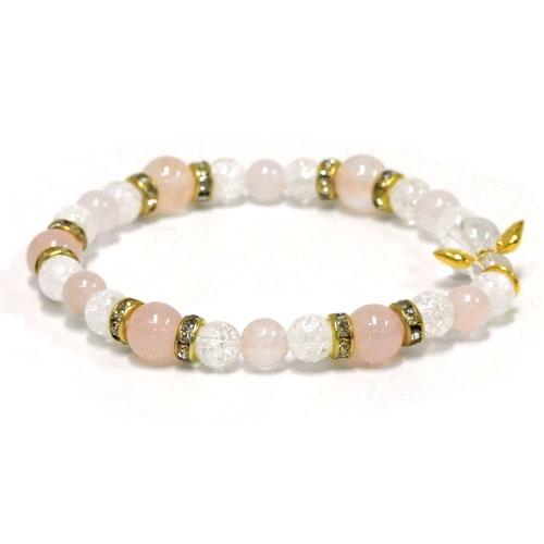 Ange 守護天使 天然石ブレスレット クラック水晶6mm玉&amp;ローズクォーツブレスレット　SA000...