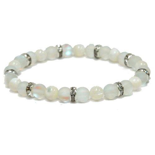 天然石ブレスレット ルナフラッシュ 6mm玉＆マザーオブパール6mm玉 ブレスレット　SA000BL...