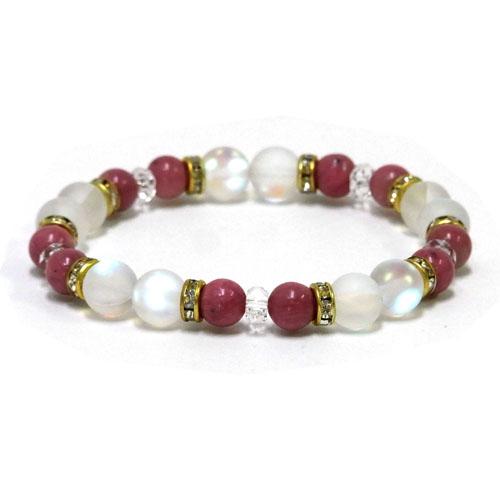 天然石ブレスレット ルナフラッシュ 8mm玉＆ロードナイト6mm玉 ブレスレット　SA000BL40...