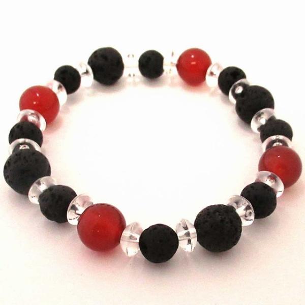 溶岩石 天然石ブレスレット 溶岩石(ラヴァストーン)10mm玉＆アカメノー10mm玉 溶岩石(ラヴァ...