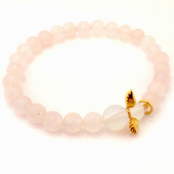 Ange 守護天使 天然石ブレスレット ローズクォーツ6mm玉&amp;ルナフラッシュ玉ブレスレット　SA0...