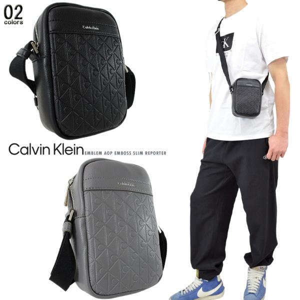 Calvin Klein カルバン・クライン エンブレムロゴエンボススリムレポーターショルダーバッグ...