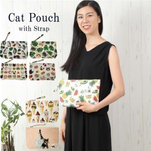 クラッチバッグ ポーチ 大きめ 猫柄 ねこ ネコ