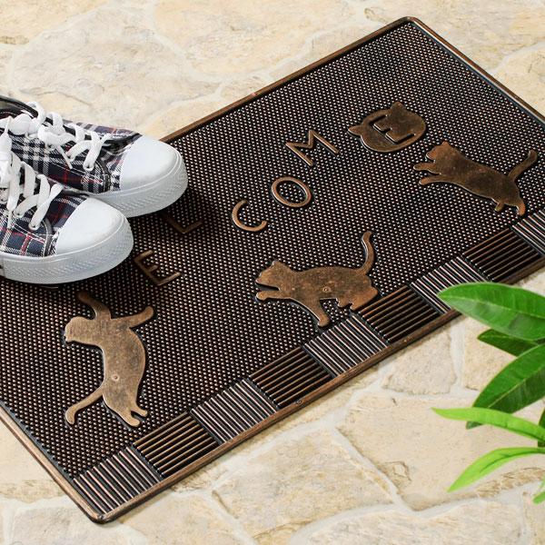 玄関マット ラバーマット 猫 ネコ ねこ 屋外 おしゃれ エントランスマット 60×33cm wel...