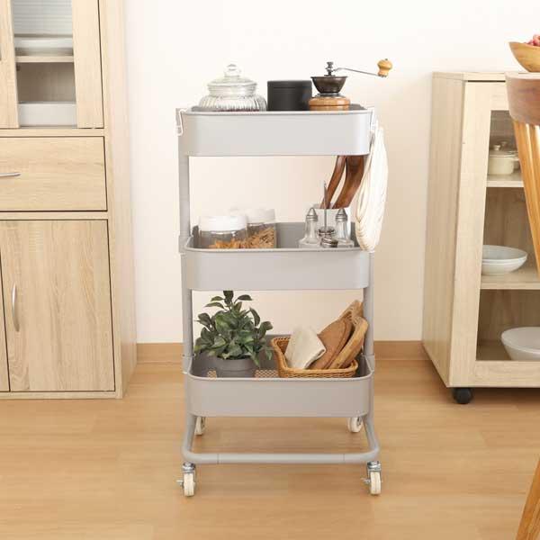 キッチンワゴン バスケット 収納ワゴン 高さが調整できる キッチンラック トローリーワゴン キッチン...