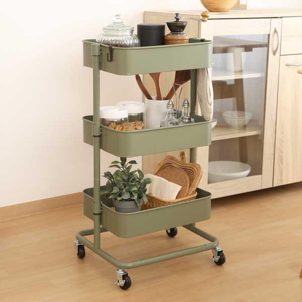 キッチンワゴン バスケット 収納ワゴン 高さが調整できる キッチンラック トローリーワゴン キッチン...