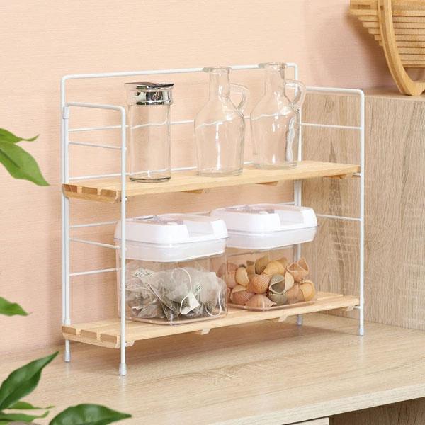 棚 ラック 2段 ワイド 北欧 卓上 ホワイト ディスプレイ キッチン収納 収納ラック 収納棚 おし...