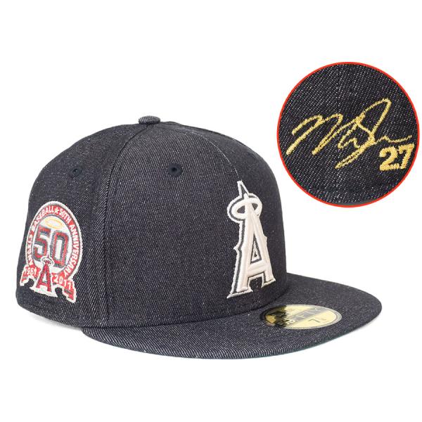 MLB マイク・トラウト エンゼルス キャップ 【海外カスタム】50周年記念 サイン刺繍 59FIF...