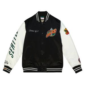 NBA シアトル・スーパーソニックス ジャケット サテン Team Origins Varsity Jacket ミッチェル＆ネス/Mitchell & Ness ブラック｜selection-basketball