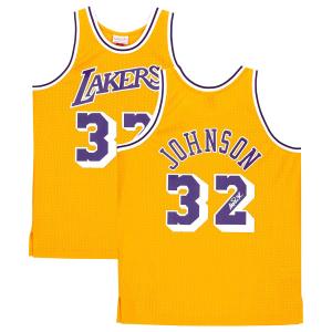 NBA マジック・ジョンソン レイカーズ 直筆サイン スウィングマンジャージ ミッチェル＆ネス/Mitchell & Ness ゴールド｜selection-basketball