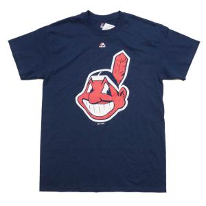 インディアンス Tシャツ tシャツ メンズ 半袖 MLB メジャーリーグ マジェスティック/Majestic ネイビー ワフー酋長ロゴ｜selection-j