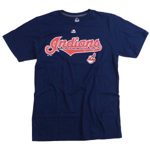 インディアンス Tシャツ tシャツ メンズ 半袖 MLB マジェスティック Majestic ネイビーブルー Series Sweep ワフー酋長｜selection-j