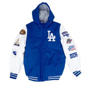 MLB ドジャース スタジャン 歴代ワールドシリーズパッチ POLYFILL フーディー ジャケット アウター G-III Royal/White 2212msg｜selection-j