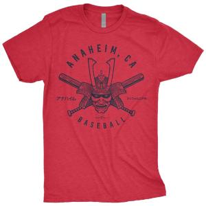 【海外限定版】MLB エンゼルス Tシャツ Anaheim Samurai Helmet 侍 Samurai RotoWear レッド｜selection-j