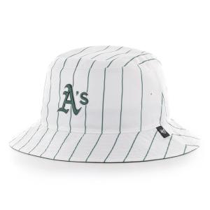 MLB アスレチックス バケットハット キャップ Pinstriped Bucket 47Brand ホワイト ダークグリーン｜selection-j