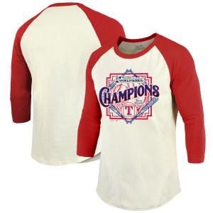 MLB レンジャーズ Tシャツ 2023 ワールドシリーズ 優勝記念 Champions Raglan 3/4-Sleeve マジェスティック/Majestic クリーム レッド｜selection-j