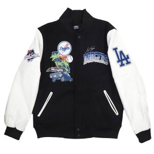 MLB ドジャース ジャケット 2700 - MEN'S VARSITY JACKET (2-Tone Sleeve WS Logo) Pro Standard プロスタンダード Black/White｜selection-j