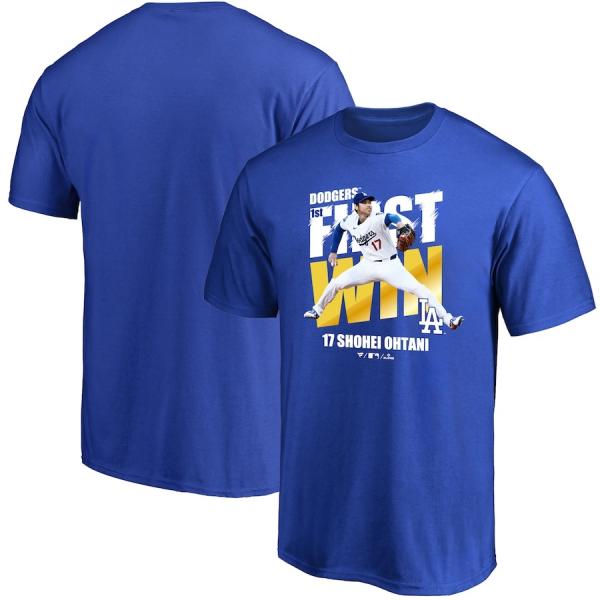 MLB 大谷翔平 ロサンゼルス・ドジャース 初勝利記念 Tシャツ Fanatics JP ブルー
