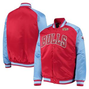 NBA シカゴ・ブルズ ジャケット サテンジャケット Front Snap Satin Jacket ミッチェル＆ネス/Mitchell & Ness レッド スカイブルー｜selection-j