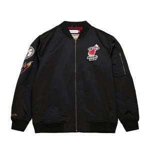 NBA マイアミ・ヒート ジャケット サテン ボンバージャケット ライトウェイト ミッチェル＆ネス/Mitchell & Ness ブラック｜selection-j