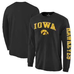 カレッジ Tシャツ NCAA アイオワ大学 ホークアイズ ディストレス アーチ ロゴ ロングスリーブ ブラック｜selection-j