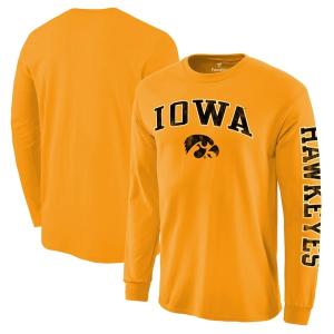 カレッジ Tシャツ NCAA アイオワ大学 ホークアイズ ディストレス アーチ ロゴ ロングスリーブ ゴールド｜selection-j