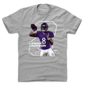 NFL レイブンズ ラマー・ジャクソン Tシャツ Player Art Cotton T-Shirt 500Level グレー【OCSL】｜selection-j