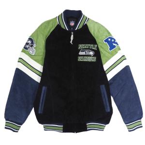 NFL シーホークス スタジャン フルジップ スゥエード レザー Full-Zip Suede Leather ジャケット Jacket G-III ブラック 2212fsg｜selection-j