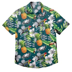 NFL イーグルス アロハシャツ ハワイアン Floral Button Up Shirt FOCO ミッドナイトグリーン｜selection-j