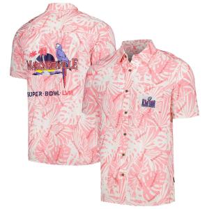 NFL ボタンシャツ 第58回スーパーボウル Sandwashed Monstera Print Party Button-Up Shirt Margaritaville レッド｜selection-j