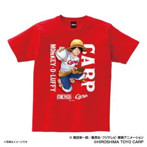 広島カープ グッズ Tシャツ ワンピース×カープ　Ｔシャツ　（ルフィ） Space Age レッド｜selection-j