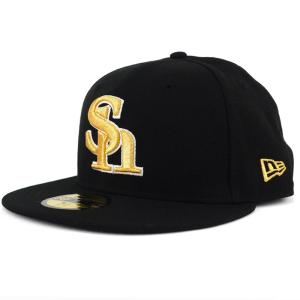 福岡ソフトバンクホークス グッズ キャップ/帽子 Custom 59FIFTY ニューエラ/New Era ブラック/ゴールド 平つば キャップ 特集｜selection-j