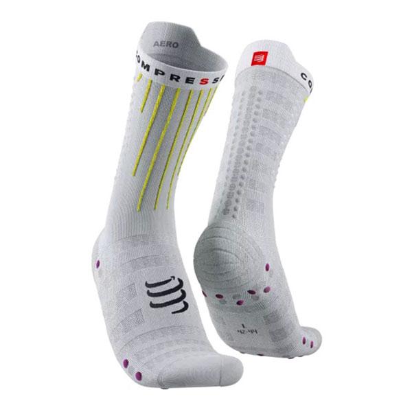 COMPRESSPORT エアロ ソックス：WHITE/SAFE YELLOW/NEO PINK