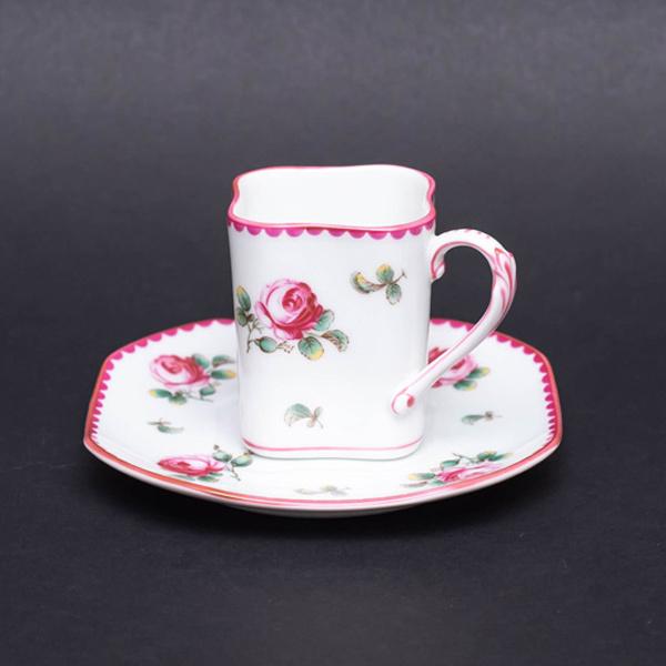 リチャード・ジノリ アンティックローズ スクエアデミタスカップ＆ソーサー