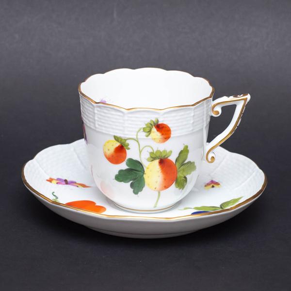 ヘレンド 果物・野菜・昆虫柄（FRH） コーヒーカップ＆ソーサー（ストロベリー＆イエローチェリー） ...