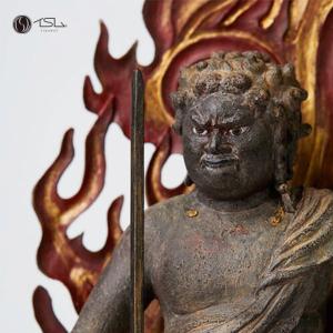 昭和レトロ 木彫不動明王19.5cm開眼 成田山主 照應 花押 昭和五十五