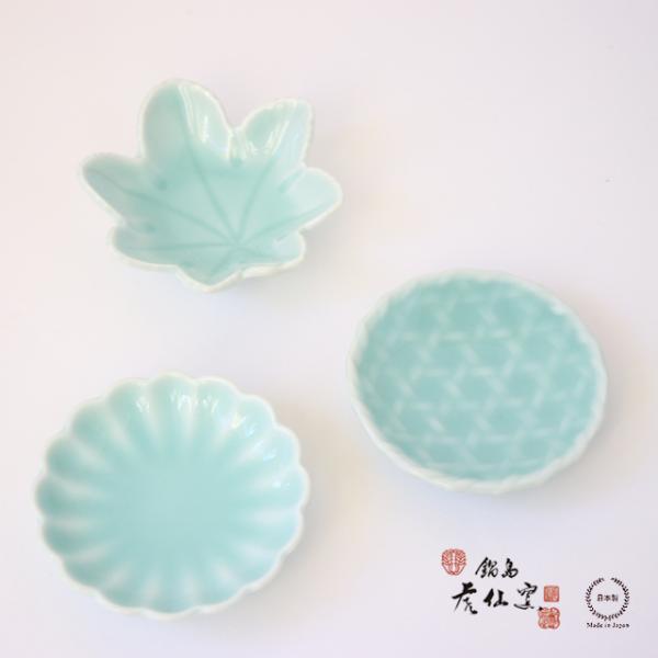 鍋島虎仙窯 鍋島青磁 菊豆皿 / 籠目豆皿 / 楓豆皿