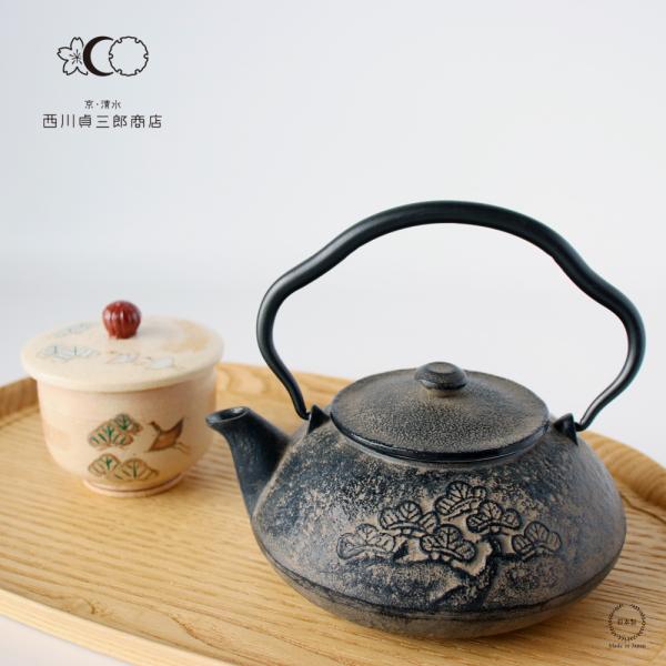 西川貞三郎商店 茶の間セット 鉄急須＆汲出し碗 金銀彩鶴 京焼 清水焼 m0135-st