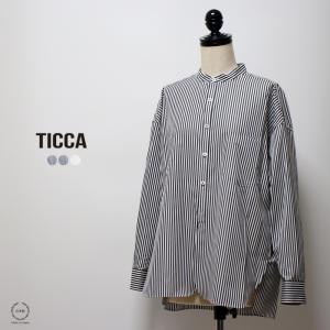 美品　TICCA スタンドチュニック　ロングシャツ　ワンピース　ストライプ　白 美品 TICCA スタンドチュニック ロングシャツ ワンピース