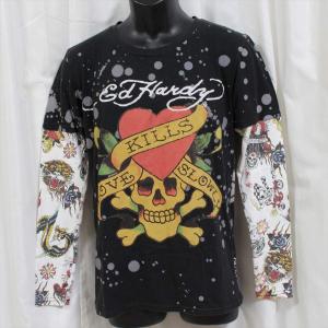 エドハーディー ed hardy メンズダブルスリーブTシャツ ブラック Sサイズ 長袖 M03VDS052 黒 LOVE KILLS SLOWLY｜selectshop-blume