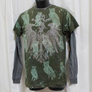 アイコニッククチュール ICONIC COUTURE メンズ長袖Tシャツ カーキグリーン 新品 ダブルスリーブ フクロウ アメリカ製｜selectshop-blume