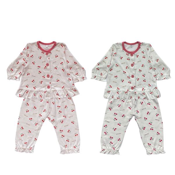 ベビー パジャマ 長袖 80 90 95 100 綿 女の子 腹巻付き さくらんぼ チェリー フルー...