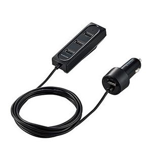 エレコム 車載充電器 カーチャージャー USB×4ポート 後部座席用 ケーブル長:2m ブラック M...