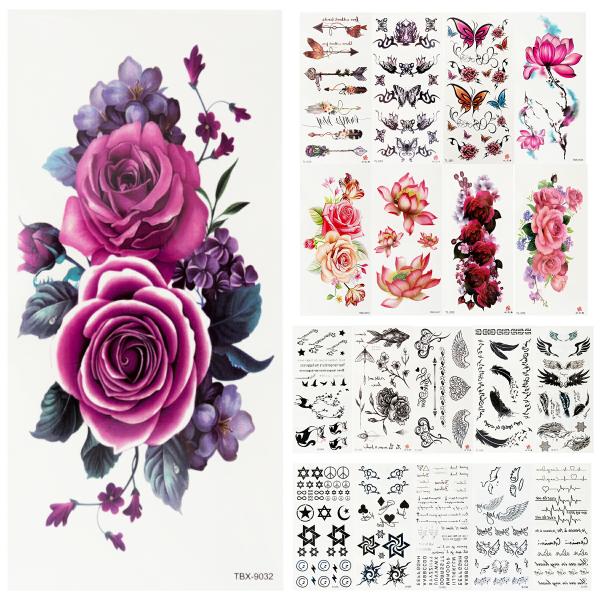 タトゥーシール 選べる 全19種 ボディー ペイント タトゥー 長持ち ハロウィン バラ トラ 花 ...