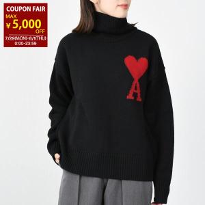 AMI ALEXANDRE MATTIUSSI アミパリス ニット トップス タートルネックニット BFUKS406 018 レディース 女性 ユニセクス ブラック レッド ロゴ｜selectshopfelice