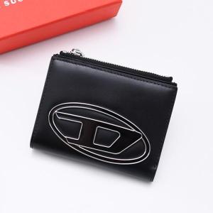 DIESEL ディーゼル 二つ折り 財布 1DR BI FOLD ZIP II メンズ ユニセックス ブラック レザー 牛革 オーバルD イットバッグ ミニ財布 ギフト｜セレクトショップ FELICE Yahoo!店