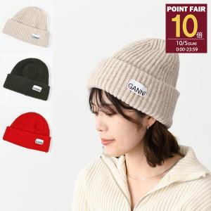 GANNI ガニー 帽子 ベレー帽 ロゴ リブ A4430 レディース