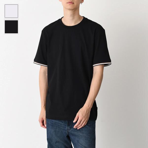 HUGO BOSS ヒューゴボス Tシャツ トップス コットンジャージー シグネチャーストライプカフ...