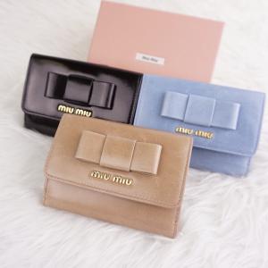 MIUMIU ミュウミュウ 二つ折り財布 新作 ミニ財布 5MH523 リボン カラバリ豊富 選べるカラー